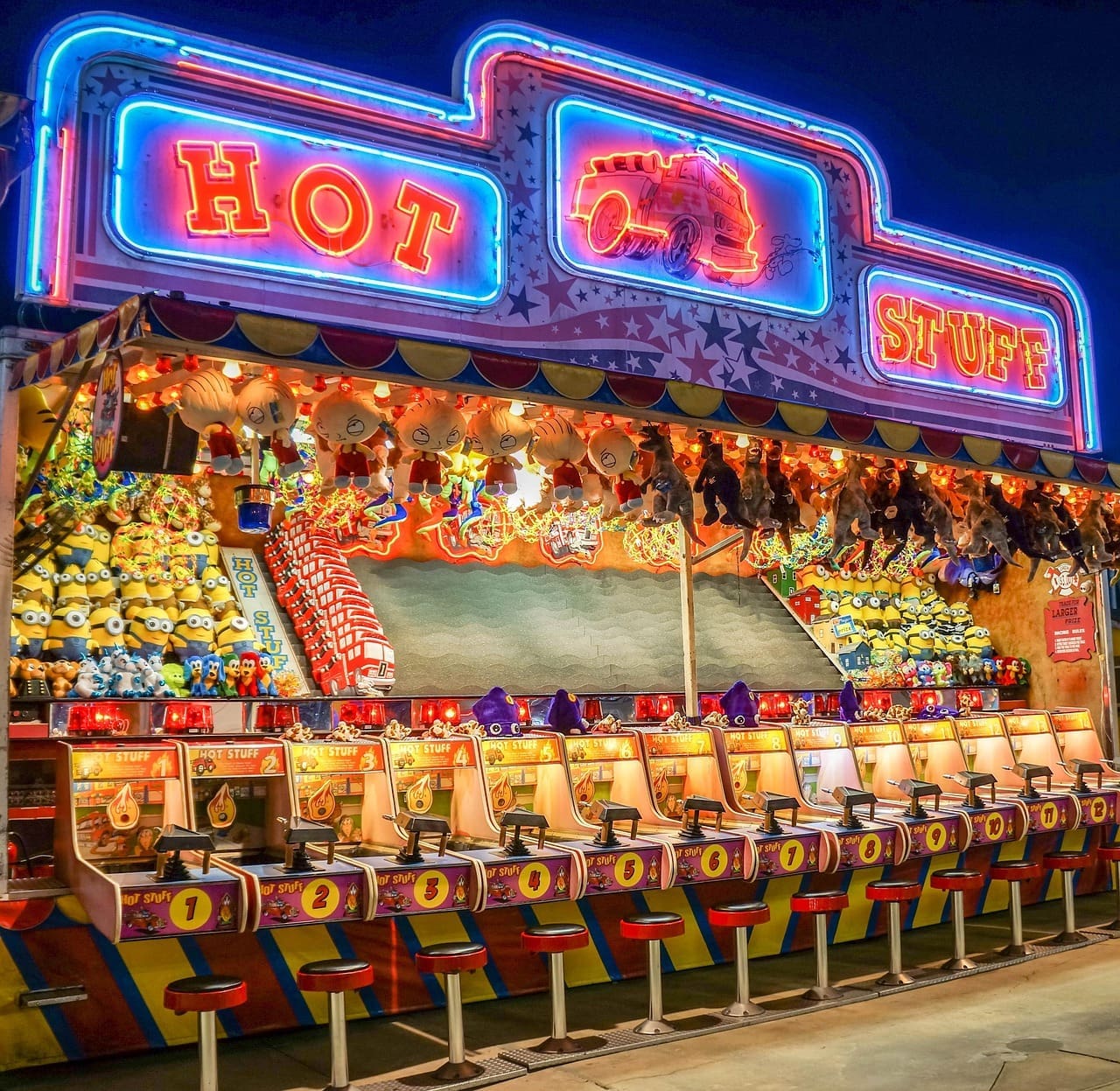 Arcade game machines lit up at night in Texas
