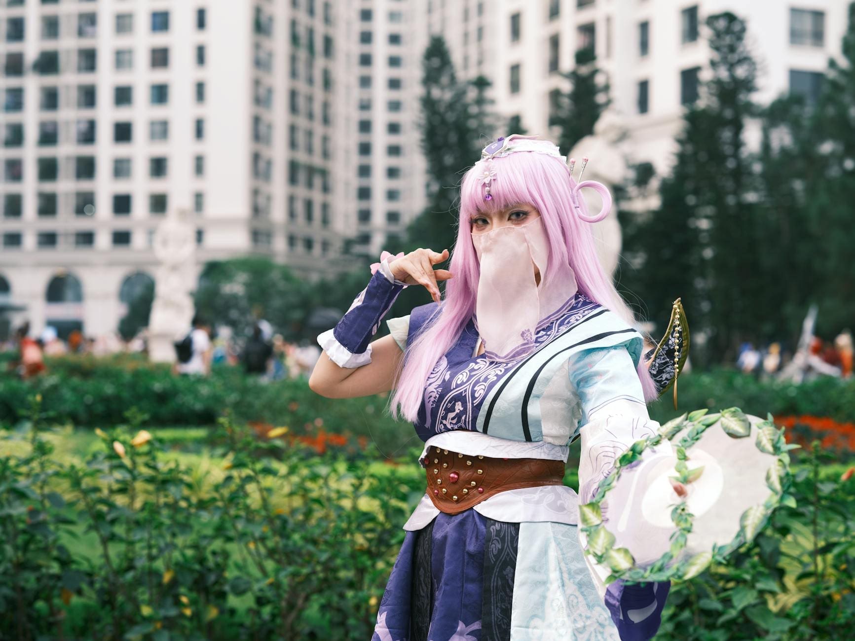 Cosplay photography session in an urban outdoor setting