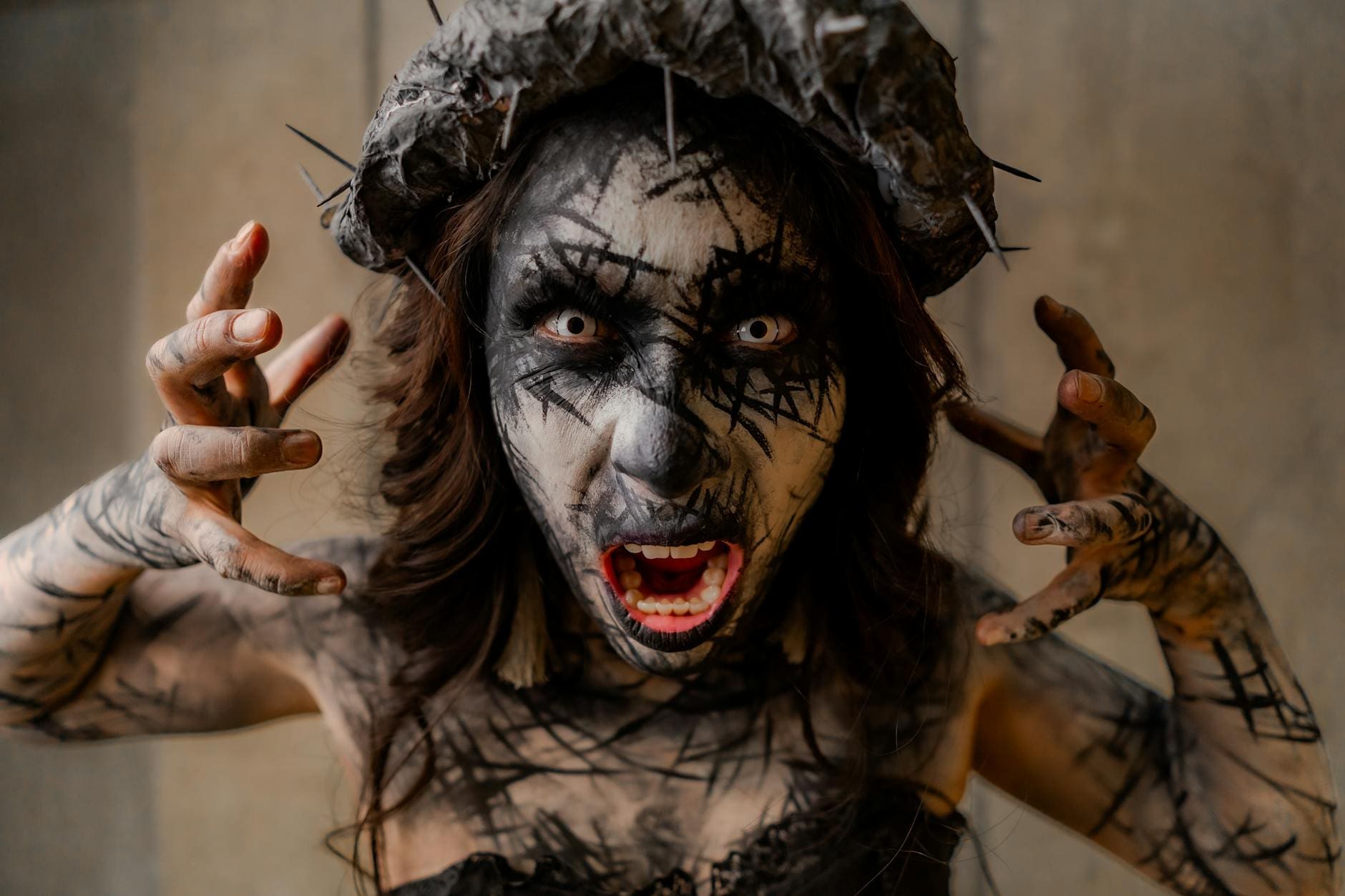 Horror-themed costumed fan at a convention